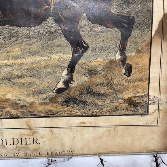 1930s Basil Bradley The Old Soldier Horses War Lithograph Print with Damage READ - Picture 8 of 16